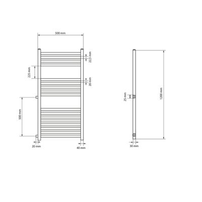 Radiateur de Salle de Bain, 500 x 1200 mm, en Acier, Blanc, Forme Droite