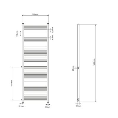 Radiateur de Salle de Bain, 500 x 1600 mm, en Acier, Blanc, Forme Droite