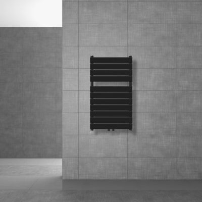 Radiateur de Salle de Bain Design Plat, 500 x 800 mm, Noir Mar, Raccord Central 50 mm, Monocouche, Vertical