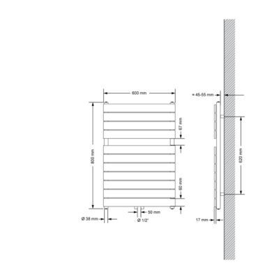 Radiateur de Salle de Bain Design Plat, 600 x 800 mm, Anthracite, Raccord Central 50 mm, Monocouche, Vertical