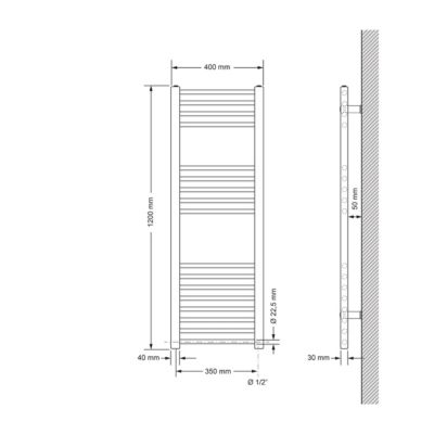 Radiateur de Salle de Bain Design Sahara, 400x1200 mm, Anthracite, Forme Droite