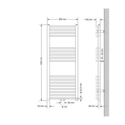 Radiateur de Salle de Bain Design Sahara, 500 x 1200 mm, Blanc, Forme Courbé