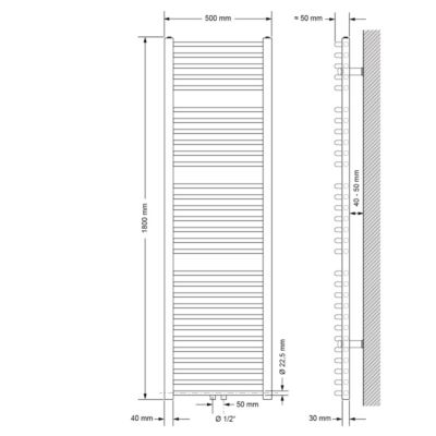 Radiateur de Salle de Bain Design Sahara, 500 x 1800 mm, Noir Mat, Forme Courbé