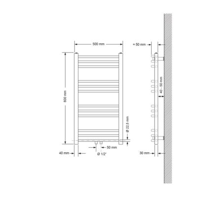 Radiateur de Salle de Bain Design Sahara, 500 x 800 mm, Blanc, Forme Courbé