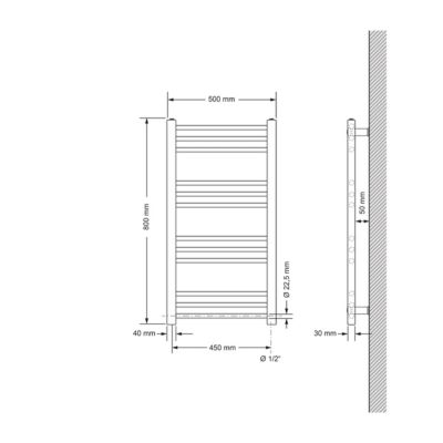 Radiateur de Salle de Bain Design Sahara, 500 x 800 mm, Blanc, Forme Droite