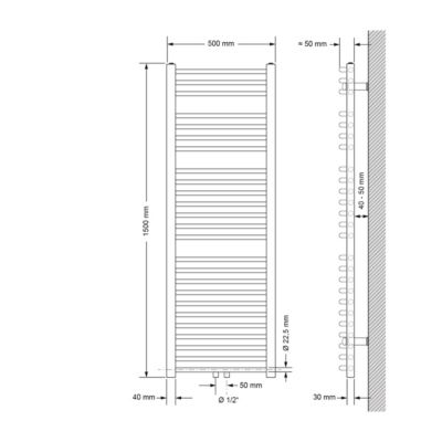 Radiateur de Salle de Bain Design Sahara, 500x1500 mm, Anthracite, Forme Courbé