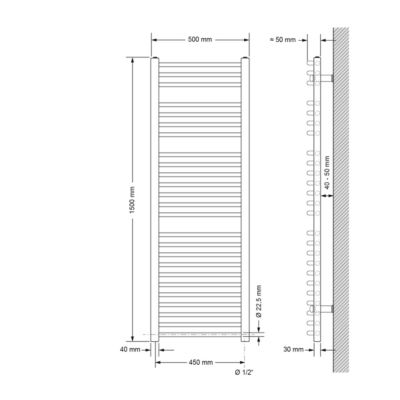 Radiateur de Salle de Bain Design Sahara, 500x1500 mm, Blanc, Forme Courbé