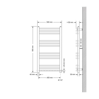 Radiateur de Salle de Bain Design Sahara, 500x800 mm, Anthracite, Forme Courbé