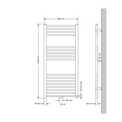 Radiateur de Salle de Bain Design Sahara, 600 x 1200 mm, Anthracite, Forme Droit