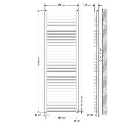 Radiateur de Salle de Bain Design Sahara, 600 x 1800 mm, Chrome, Forme Courbé