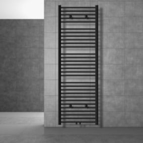 Radiateur de Salle de Bain Design Sahara, 600 x 1800 mm, Noir Mat, Forme Droit