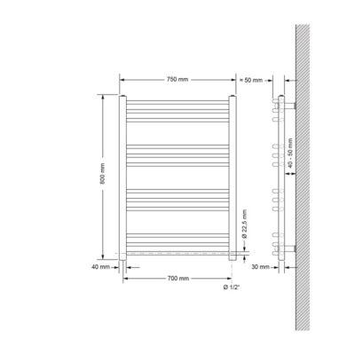 Radiateur de Salle de Bain Design Sahara, 750x800 mm, Noir Mat, Forme Courbé