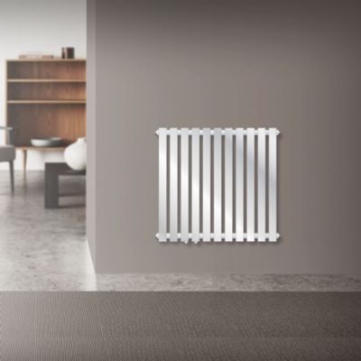 Radiateur de Salle de Bain Horizontal, 640 x 600 mm, Chrome, Raccord Central au Bas, Monocouche, Plat, Design Stella