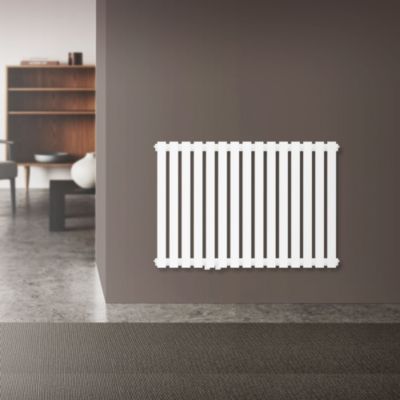 Radiateur de Salle de Bain Horizontal, 870 x 600 mm, Blanc, Connexion Centrale au Bas, Monocouche, Plat, Design Stella