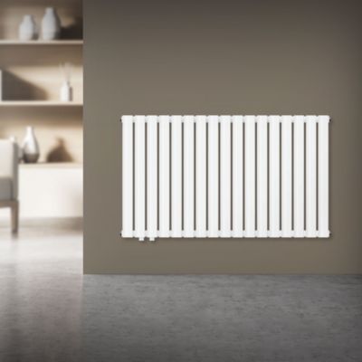 Radiateur de Salle de Bain, Monocouche, 600 x 1020 mm, Blanc, Raccordement Latéral en Bas à Gauche, Tubes Ovales
