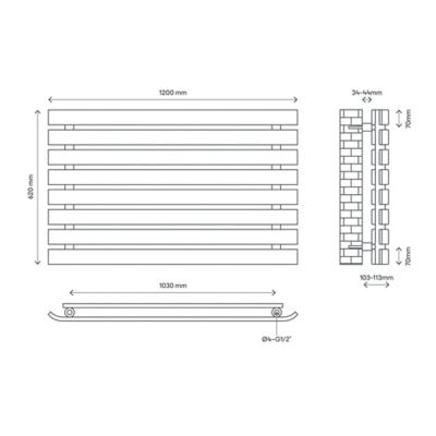 Radiateur eau chaude GoodHome Wilsona Horizontal Blanc 1 080 W