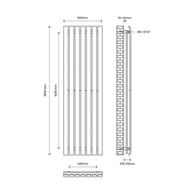 Radiateur eau chaude GoodHome Wilsona Vertical Anthracite 1 568 W