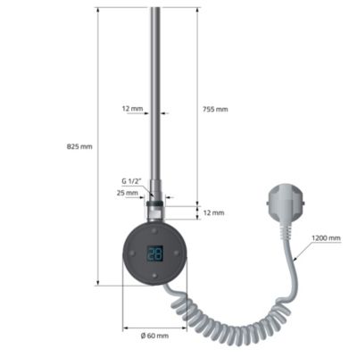 Radiateur Electrique Anthracite 500x1200 mm + Resistance 900W et Thermostat Affichage Digital