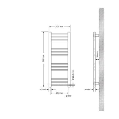 Radiateur Electrique avec Element Chauffant 300W - 300x800 mm