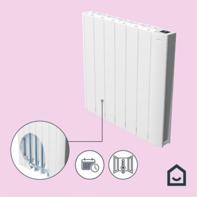 Radiateur électrique connecté 1000W à inertie fluide, GoodHome Myko Basel