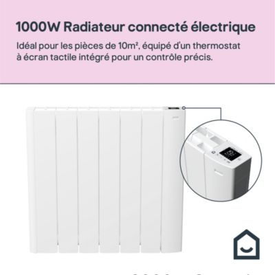 Radiateur électrique connecté 1000W à inertie fluide, GoodHome Myko Basel