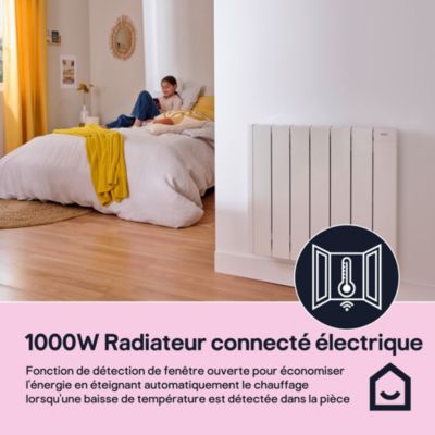 Radiateur électrique connecté 1000W à inertie fluide, GoodHome Myko Basel