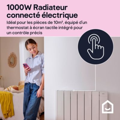 Radiateur électrique connecté 1000W à inertie fluide, GoodHome Myko Basel
