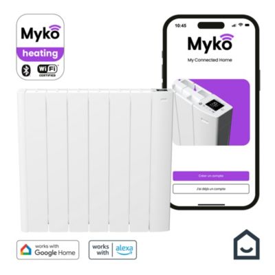 Radiateur électrique connecté 1000W à inertie fluide, GoodHome Myko Basel