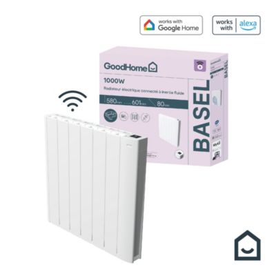 Radiateur électrique connecté 1000W à inertie fluide, GoodHome Myko Basel