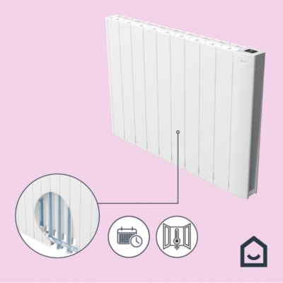 Radiateur électrique connecté 1500W à inertie fluide, GoodHome Myko Basel