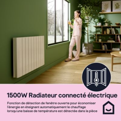 Radiateur électrique connecté 1500W à inertie fluide, GoodHome Myko Basel