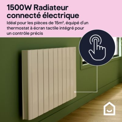 Radiateur électrique connecté 1500W à inertie fluide, GoodHome Myko Basel