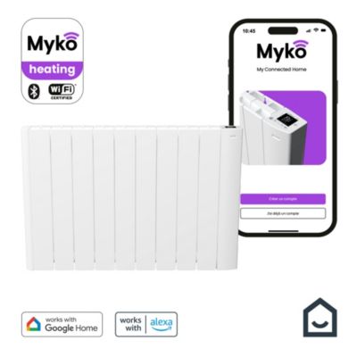 Radiateur électrique connecté 1500W à inertie fluide, GoodHome Myko Basel
