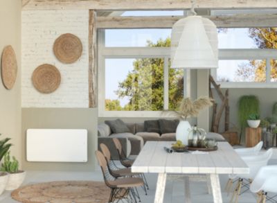 Radiateur électrique connecté 2000W double cœur de chauffe, blanc avec éclairage d'ambiance, Sauter Hekla