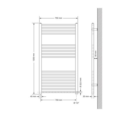 Radiateur Electrique Droite Sahara, 750x1200 mm, Chrome