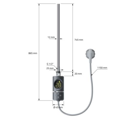 Radiateur Electrique Sahara 500x1200mm, Anthracite, Sèche-Serviettes en Panneau, Raccordement Latéral Courbé, Barre Chauffante