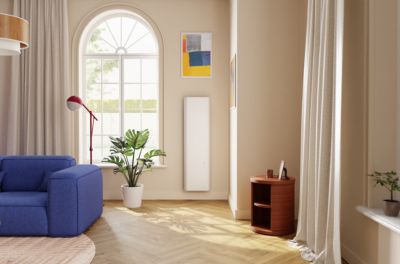 Radiateur électrique vertical connecté 1500W double cœur de chauffe blanc, Noirot Evolution