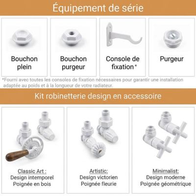 Radiateur fonte blanc sur pieds - Hauteur 900mm Longueur 650mm - 1031 watt - 5 éléments - PLA900/650WS3