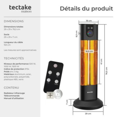 Radiateur infrarouge 1500W avec fonction minuterie