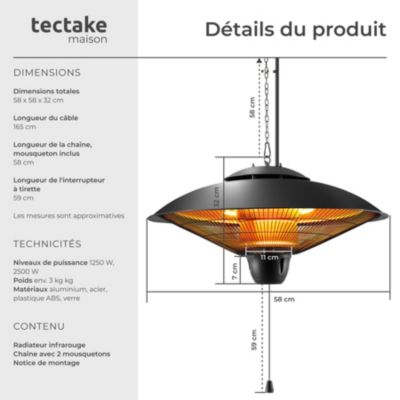 Radiateur infrarouge 2500W boîtier en aluminium