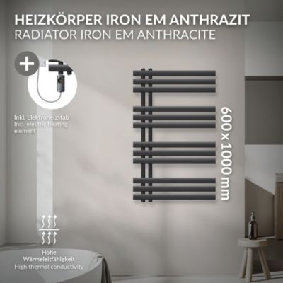 Radiateur Iron EM sèche-serviettes anthracite 60x100 cm élément chauffant 300W