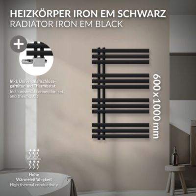 Radiateur Iron EM sèche-serviettes salle de bain en acier noir mat 600x1000 mm