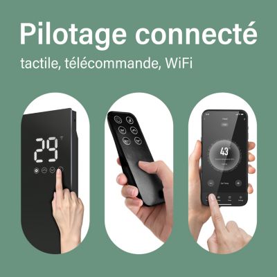 Radiateur électrique 1000W connecté WiFi - Mobile mural - Ultra-plat 70mm - Noir