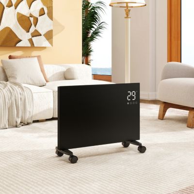 Radiateur électrique 1500W connecté WiFi - Verre noir glacé - Mobile mural - Ultra-plat 70mm