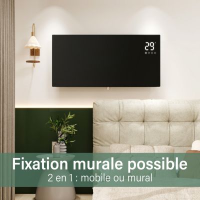 Radiateur électrique 2000W connecté WiFi - Grande surface - Mobile mural - Ultra-plat 70mm - Noir