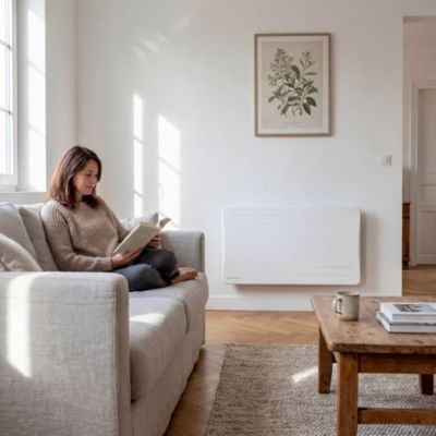 Radiateur électrique connecté 1500W à inertie sèche céramique horizontal Blanc Alice