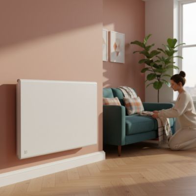 Radiateur électrique fixe double système de chauffe à inertie sèche céramique+film 1000W Bestherm FREYA horizontal blanc