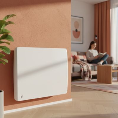 Radiateur électrique fixe à inertie sèche céramique 1000W BESTHERM ARIA horizontal blanc