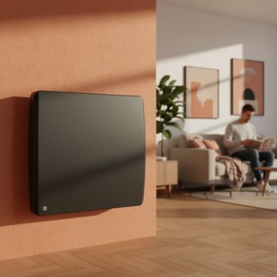 Radiateur électrique fixe à inertie sèche céramique 1000W BESTHERM ARIA horizontal noir