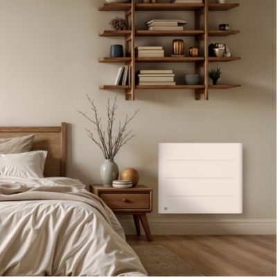 BESTHERM - Radiateur électrique fixe à inertie sèche fonte + film avec thermostat interchangeable 1000W Bestherm ALMEA horizontal blanc